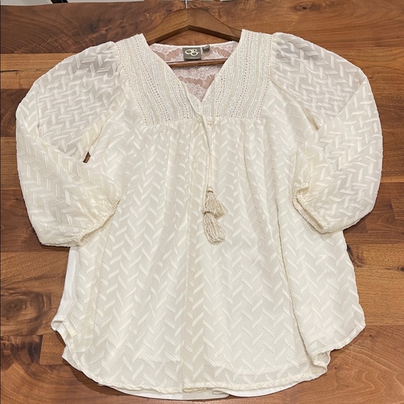 One September Anthropologie Cream Sheer Lace Blouse - Picture 3 of 8